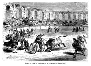 SUERTE DE VARAS EN VELOC�PEDO EN EL ANFITEATRO DE NIMES  (FRANCIA)