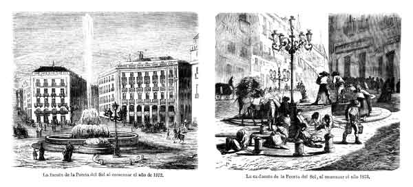 MADRID.- LA FUENTE DE LA PUERTA DEL SOL AL COMENZAR 1872 Y AL COMENZAR 1873