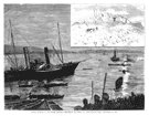 SAN PEDRO ABANTO.- ESTADO ACTUAL (1874).- EMBARQUE DE TROPAS EN PORTUGALETE PARA ATRAVESAR LA RIA