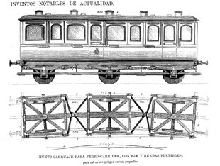 INVENTOS.- NUEVO CARRUAJE PARA FERROCARRILES, CON EJE Y RUEDAS FLEXIBLES