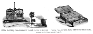 INVENTOS.- PLUMA EL�CTRICA PARA FORMAR UN CLICH� CUANDO SE ESCRIBE Y PRENSA PARA OBTENER HASTA 6.000