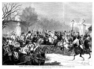 MADRID.- P�BLICA OVACI�N HECHA A SS.MM. A LA SALIDA DEL PASEO DEL RETIRO, EL 31 DE DICIEMBRE DE 1879