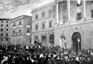 LLEGADA DE SS.MM. Y AA. A LAS CASAS CONSISTORIALES, DESTINADAS A PALACIO REAL