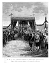 ESTACI�N DE PUEBLA.- S. M. EL REY PRONUNCIANDO EL DISCURSO INAUGURAL, DESPU�S DE LA CEREMONIA RELIGI