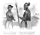 ISLAS DEL PAC�FICO.- MUJER DE LA ISLA TEHITCHAGOFF Y LABELELOA; JEFE DE LA ISLA KUTUSOFF